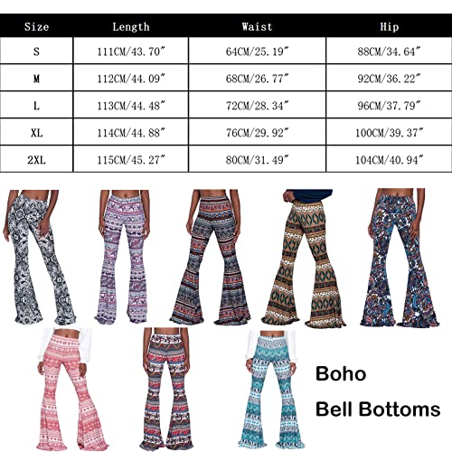 Nuofengkudu Mujer Pantalones Campana Hippie Estampados Largos Elastico Tiro Alto Pantalón Leggins Acampanados Pantalon Comodo Casual Fiesta Ropa Flores Azules S