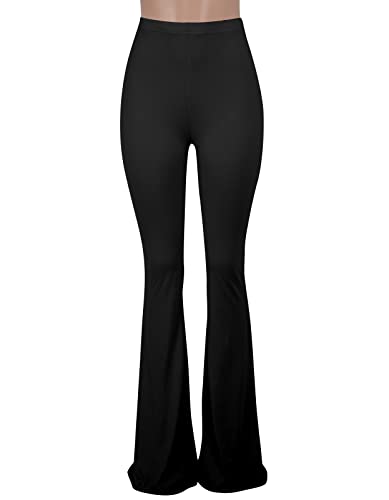 Nuofengkudu Pantalon Mujer Campana Leggins Elastico Tiro Alto Largo Pantalones Acampanados Comodo Flared Yoga Pants Mallas Casual Oficina Palazzo Danza Fiesta Casa Ropa Negro S