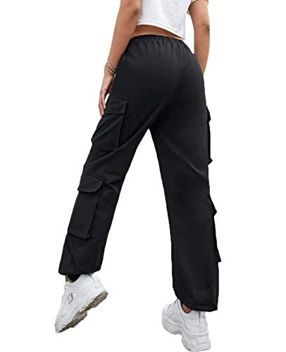 Nuofengkudu Petite Pantalones Cargo Mujer Elasticos Harem Pantalon con Bolsillos Stretch Cintura Tobillo Pantalón Chica Joven Punk Deportivo Jogging Jogger Pants Hip Hop Moda Casual Negro XL