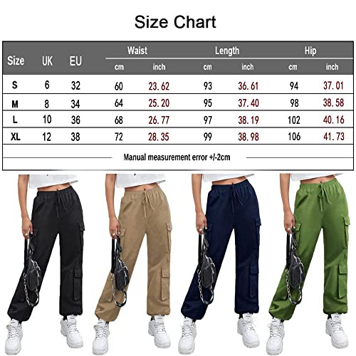 Nuofengkudu Petite Pantalones Cargo Mujer Elasticos Harem Pantalon con Bolsillos Stretch Cintura Tobillo Pantalón Chica Joven Punk Deportivo Jogging Jogger Pants Hip Hop Moda Casual Negro XL