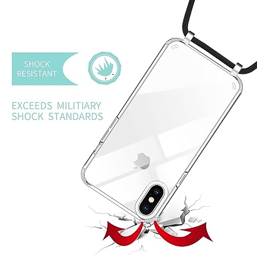 Nupcknn Funda Silicona Líquida con Cuerda para iPhone X/iPhone XS, Carcasa Suave Silicona Case con Correa Colgante Ajustable Collar Correa de Cuello Cadena Cordón(Transparent, 5.8")