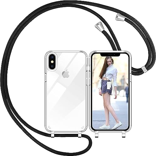 Nupcknn Funda Silicona Líquida con Cuerda para iPhone X/iPhone XS, Carcasa Suave Silicona Case con Correa Colgante Ajustable Collar Correa de Cuello Cadena Cordón(Transparent, 5.8")