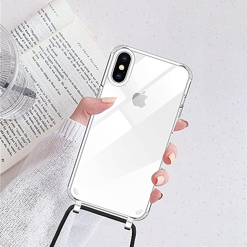 Nupcknn Funda Silicona Líquida con Cuerda para iPhone X/iPhone XS, Carcasa Suave Silicona Case con Correa Colgante Ajustable Collar Correa de Cuello Cadena Cordón(Transparent, 5.8")