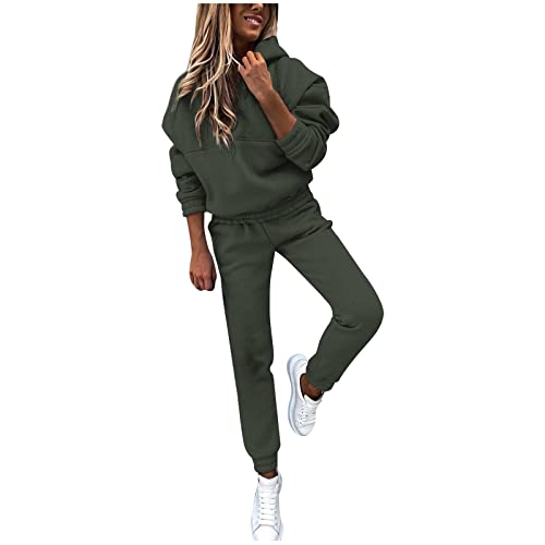 NUSGEAR 2023 Chandal Mujer Completo otoño invierno 2pc Deportivo Tracksuit Sudaderas con capucha y pantalones Jersey Conjunto Suelto Traje Casual Moda Color sólido Jogging Chándal