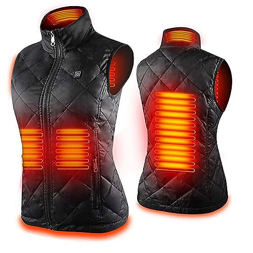 NUSGEAR Chaleco Calefactable Mujer, Slim Fit Chaleco Térmico Eléctrico USB con 5 Zonas Calefactables Ligero Chaquetas Calefactor Temperatura Ajustable para Moto Actividades Frio al Aire Libre