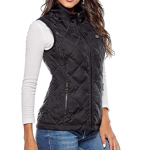 NUSGEAR Chaleco Calefactable Mujer, Slim Fit Chaleco Térmico Eléctrico USB con 5 Zonas Calefactables Ligero Chaquetas Calefactor Temperatura Ajustable para Moto Actividades Frio al Aire Libre