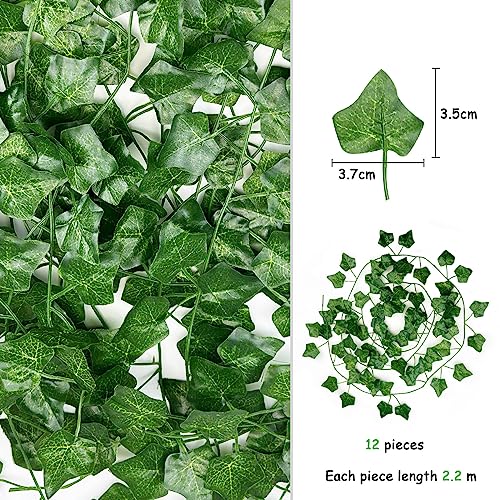 Nutabevr Enredaderas Artificiales(12 Piezas*2.2m),Longitud Decorativa Total de 26.4 Metros de Hiedra Artificial, Plantas Falsas Decorativas para Cocina, Boda, balcón, Oficina, jardín y Fiesta