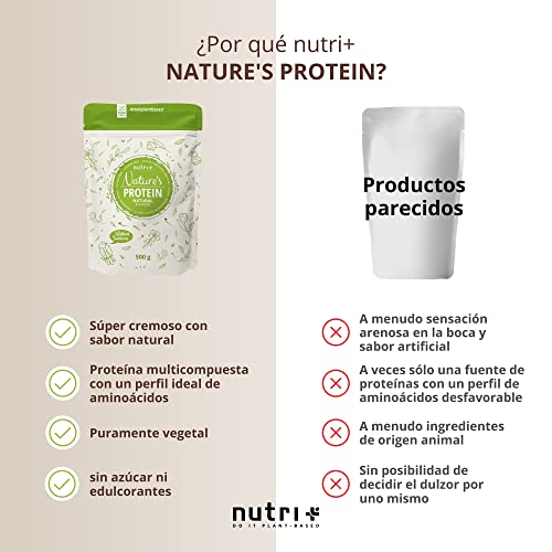 nutri+ Proteína Natural en Polvo Neutral sin edulcorantes 500g - 84,8% Proteínas Bebida deportiva sin lactosa para batidos o para cocinar - Sin azúcar y Vegano