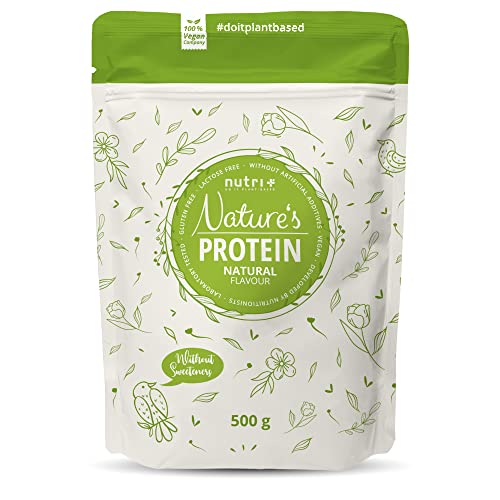 nutri+ Proteína Natural en Polvo Neutral sin edulcorantes 500g - 84,8% Proteínas Bebida deportiva sin lactosa para batidos o para cocinar - Sin azúcar y Vegano