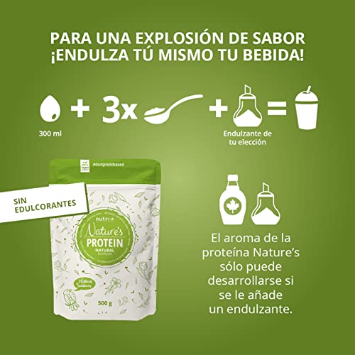 nutri+ Proteína Natural en Polvo Neutral sin edulcorantes 500g - 84,8% Proteínas Bebida deportiva sin lactosa para batidos o para cocinar - Sin azúcar y Vegano