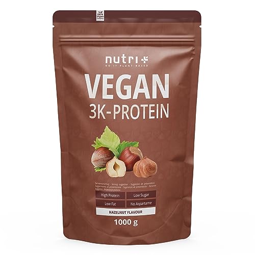 Nutri + Vegan Protein Powder Sabor Hazlenut 1kg 83% 3k Proteína de Origen Vegetal para Batidos Proteína en Polvo Avellana Sin Lactosa