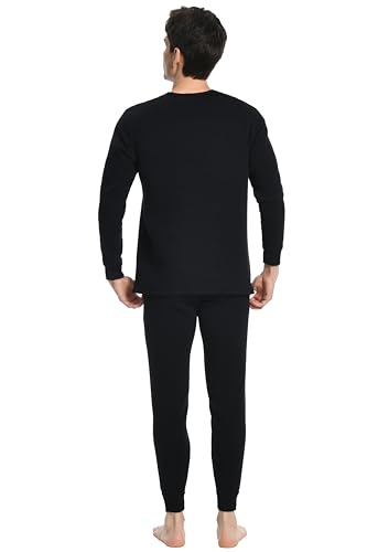 Nutria Ropa Térmica Hombre Grueso, Conjunto de Ropa Interior con Forro Polar, Capa Base de Invierno Pesado para Exteriores Clima Frío Extremo, Camiseta&Pantalon Ultra-Cálido U10 Negro M