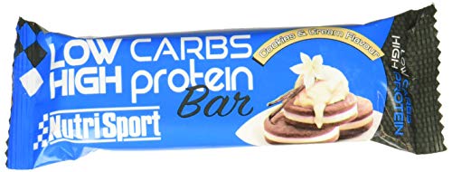 NUTRISPORT – Barritas Proteína Low Carbs | Suplementos Deportivos | Proteínas para masa muscular con Fibra | Energy Protein Bar | Recuperador Muscular | Sabor Cookies & Cream | 16 unidades