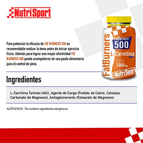 NUTRISPORT FatBurners 500 | Complemento Alimenticio para el Control de Peso | Definición Muscular | Suplemento Deportivo | Quemagrasas | Bote 40 Comprimidos