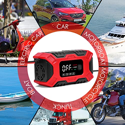 NWOUIIAY Cargador de Batería de Coche 6A 12V Inteligente, con Función de Mantenimiento, Invierno y Verano y Protección Múltiple para Auto Moto y Cortadoras de Césped