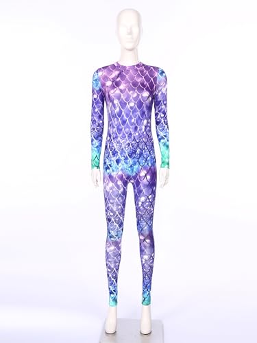 Nyeemya Body Mujer Cuello Alto Mangas Largas Mono Deportivo Gimnasia Fitness Traje De Baile Sirena Escamas de pescado Jumpsuit Danza Outfit Tipo B M