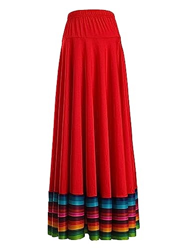 Nyeemya Falda de Danza para Mujer Folklórica Flamenco Sevillana Salsa Maxi Falda Plisada Ropa de Baile Latina Rojo 87cm XL