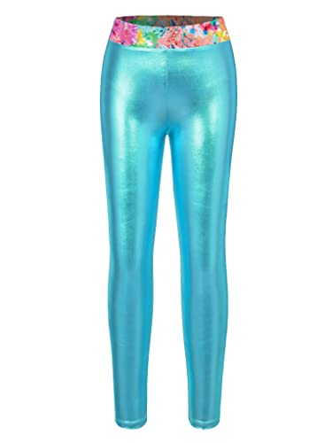 Nyeemya Maillots De Gimnasia Mangas Largas con Leggings para Niñas Brillante Maillot De Danza Ballet Leotardos Gimnásticos Clásico Ropa De Ballet Azul Verde 7-8 años