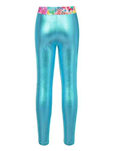 Nyeemya Maillots De Gimnasia Mangas Largas con Leggings para Niñas Brillante Maillot De Danza Ballet Leotardos Gimnásticos Clásico Ropa De Ballet Azul Verde 7-8 años