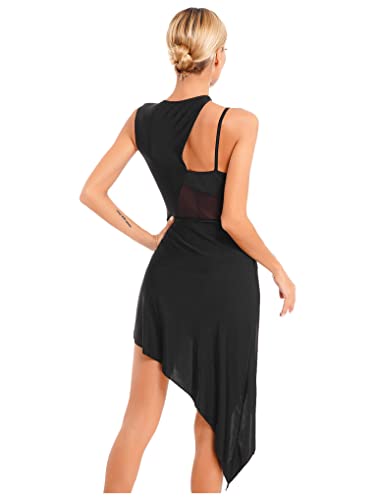 Nyeemya Vestido de Baile Latino para Mujer Asimétrico Sin Manga Maillot de Danza Ballet Contemporanea Transparente Leotardo de Gimnasia Rítmica Negro S