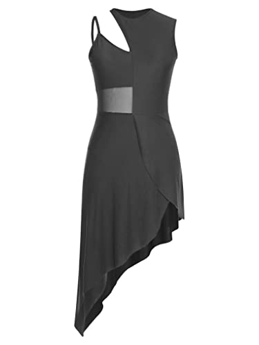 Nyeemya Vestido de Baile Latino para Mujer Asimétrico Sin Manga Maillot de Danza Ballet Contemporanea Transparente Leotardo de Gimnasia Rítmica Negro S