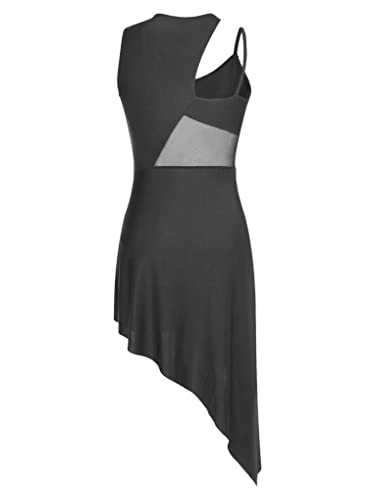 Nyeemya Vestido de Baile Latino para Mujer Asimétrico Sin Manga Maillot de Danza Ballet Contemporanea Transparente Leotardo de Gimnasia Rítmica Negro S