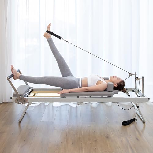 NYZAL Máquina Pilates Reformer for Entrenamientos en casa con Marco Plegable, Pilates Reformer con 5 Cuerdas de Resistencia, fácil de Mover y almacenar, Cuenta con Ruedas de Biblioteca Resistentes