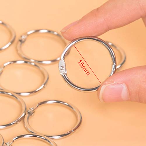 O-Kinee Anillas Encuadernar 15 Mm / 20 Mm / 25 Mm, Anillos de Metal Para Libros de Hojas Sueltas Llaveros para Álbum De Recortes Artesanal 120 Piezas (Plata) (15mm-120pcs)