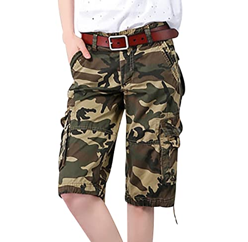 OADOBKICE Mujeres Que Corren Pantalones Cortos Cortos Holpantalones Cortos Holpantalones Cortos Carga Delgados Pantalones Mujer 5 Puntos Pantalones Suelpantalones Multibolsillo Más Camo Caqui 38