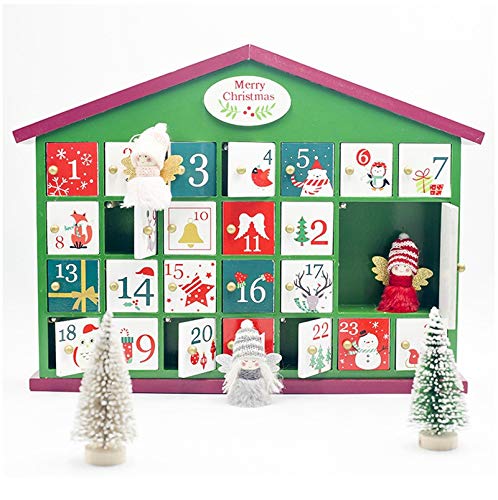 Obahdirry Calendario de madera de Navidad Decoración Calendario de Cuenta Regresiva Caja de Regalo de Dulces para Niños Caja de Almacenamiento Adorno