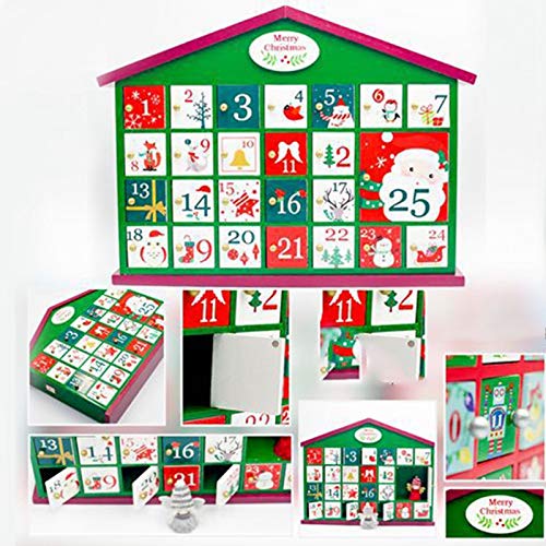 Obahdirry Calendario de madera de Navidad Decoración Calendario de Cuenta Regresiva Caja de Regalo de Dulces para Niños Caja de Almacenamiento Adorno