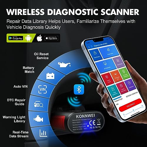 OBD2 Diagnosis Bluetooth, OBD2 Inalámbrico Coche Código Lector Escanear Herramienta ES, Scanner OBD2 Automotriz Diagnostico Coche para VW/Audi/BMW/Ford/Seat/Skoda/Nissan/Jaguar/Toyota/Lexus/Mini