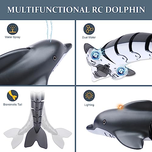 OBEST Juguetes Teledirigido Delfines RC Barco, 2.4GHz Delfín Tiburón Barco de Alta Simulación, Control Remoto Shark Dolphin para Piscina Lagos, Regalos para Juguetes Eléctricos de Verano para 6+ Niños