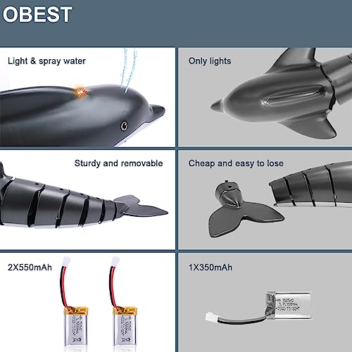 OBEST Juguetes Teledirigido Delfines RC Barco, 2.4GHz Delfín Tiburón Barco de Alta Simulación, Control Remoto Shark Dolphin para Piscina Lagos, Regalos para Juguetes Eléctricos de Verano para 6+ Niños