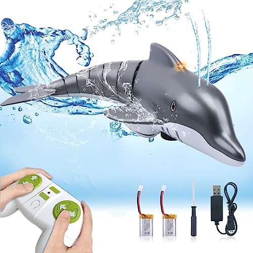 OBEST Juguetes Teledirigido Delfines RC Barco, 2.4GHz Delfín Tiburón Barco de Alta Simulación, Control Remoto Shark Dolphin para Piscina Lagos, Regalos para Juguetes Eléctricos de Verano para 6+ Niños