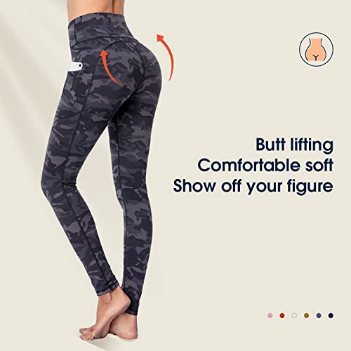 Occffy Leggings Mujer Deporte Cintura Alta Mallas Pantalones Deportivos Leggins con Bolsillos para Yoga Running Fitness y Ejercicio Oc01(Gris Camuflaje, XL)