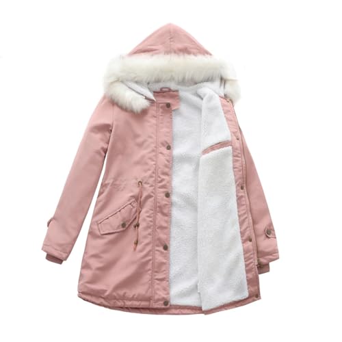 OCCOKO Abrigo De Invierno De Talla Grande Para Mujer Cuello Desmontable Cálido Pie De Mujer Abrigo Con Capucha De Manga Larga Abrigo De Lana Abrigo Abrigos (Pink, XXL)