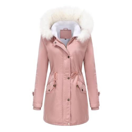 OCCOKO Abrigo De Invierno De Talla Grande Para Mujer Cuello Desmontable Cálido Pie De Mujer Abrigo Con Capucha De Manga Larga Abrigo De Lana Abrigo Abrigos (Pink, XXL)