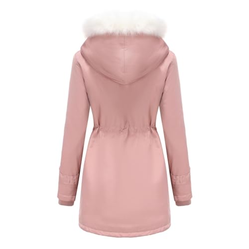 OCCOKO Abrigo De Invierno De Talla Grande Para Mujer Cuello Desmontable Cálido Pie De Mujer Abrigo Con Capucha De Manga Larga Abrigo De Lana Abrigo Abrigos (Pink, XXL)