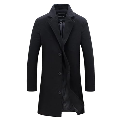 OCCOKO Abrigo Largo de Invierno para Hombre Gabardina de Lana Casual Slim Fit Chaqueta Elegant Outerwear Color Sólido (Black, XXXXXL)