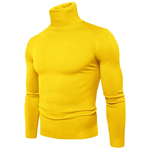 OCCOKO Camiseta Cuello para Hombre Suéter de cuello sólido hombre Flexibilidad Color ajustado superior Llavero Yoga (Yellow, XXL)