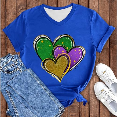 OCCOKO Camiseta Estampada de San Valentín Camiseta con Cuello en V y Estampado en Forma de corazón Multicolor para Mujer Camiseta Roja Mujer (Black, M)