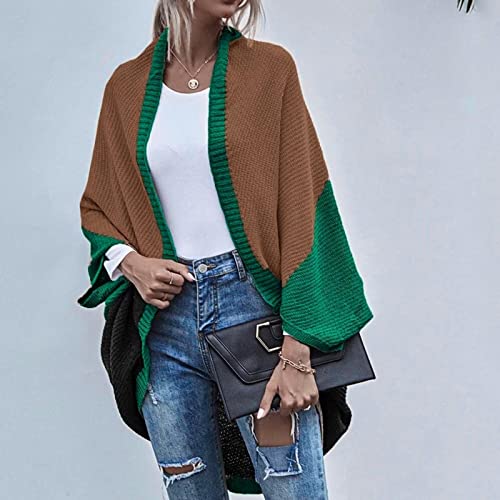 OCCOKO Cárdigan de juego de Color de invierno mujer cárdigan de manga colorblock Sudaderas Y Chaquetas Mujer (Army Green, L)