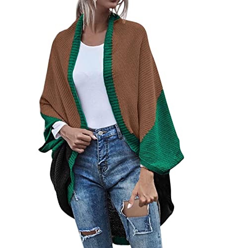 OCCOKO Cárdigan de juego de Color de invierno mujer cárdigan de manga colorblock Sudaderas Y Chaquetas Mujer (Army Green, L)