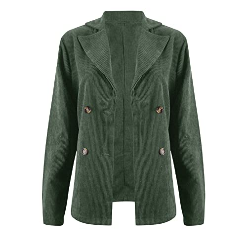 OCCOKO Chaqueta de pana con doble botonadura para mujer chaqueta informal de manga larga para trabajo y oficina (Army Green, XXL)