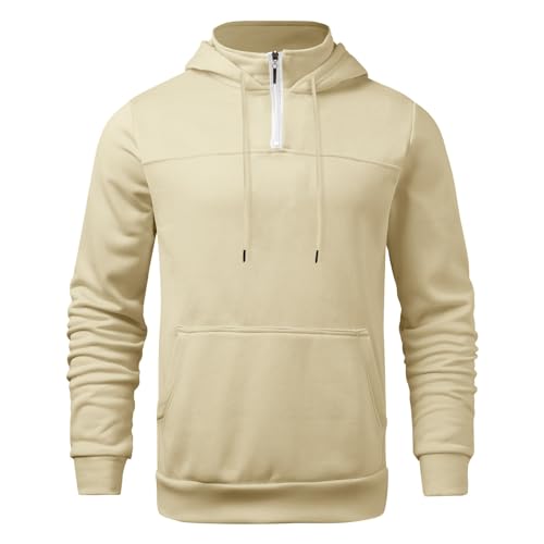 OCCOKO Hombre Sudadera con Capucha Cremallera Corta Sudadera Deportes y Al Libre Diario Festivos Deportiva Mujer (Khaki, L)