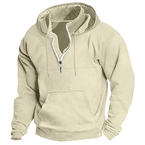 OCCOKO Hombre Sudadera con Capucha Cremallera Corta Sudadera Deportes y Al Libre Diario Festivos Deportiva Mujer (Khaki, L)