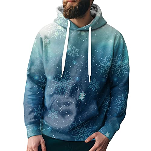 OCCOKO Hombre Viajes Deportes Chritmas Sudadera Slim Fit con Capucha Suéter de Manga Larga Top (Blue, XL)