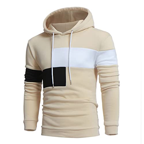 OCCOKO Suéter de Manga Larga Top Sudadera Hombre Otoño Invierno Calle Ocio Viajes Deportes al Libre Colorblock Estampado Delgado con Capucha Snowboard (Khaki, L)