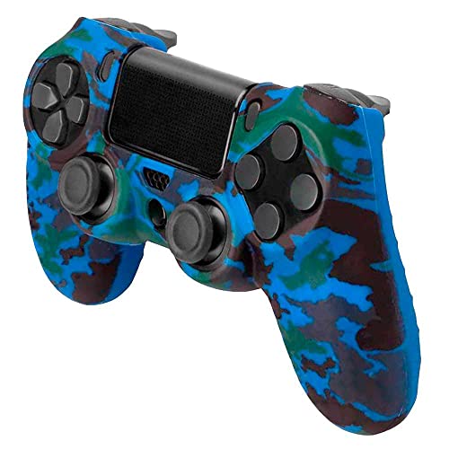 OcioDual Funda de Silicona Compatible con Mando PS4/Slim/PRO Camuflaje Azul Carcasa Cubierta Anti Caídas Golpes Goma Flexible